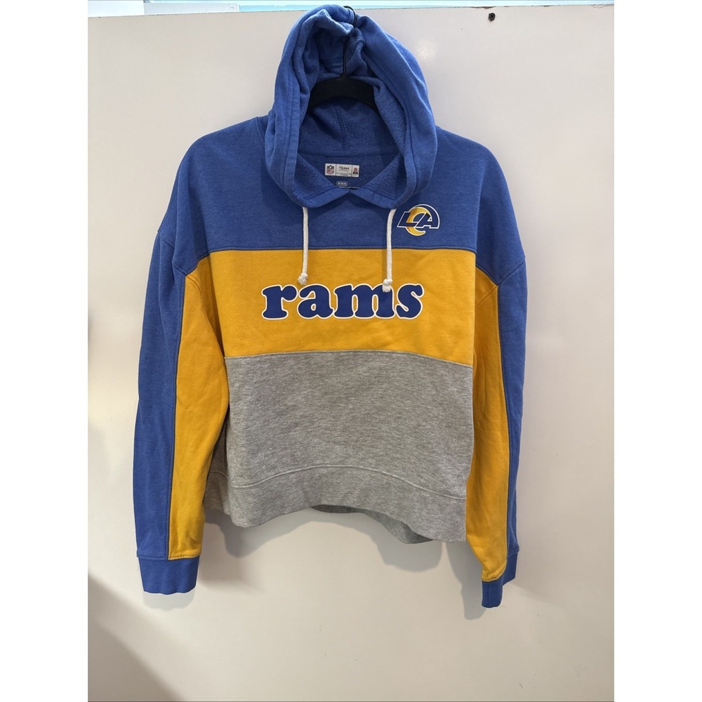 NFL Los Angeles LA Rams Pullover Hoodie Sweatshirt Womens Medium Blue Yellow